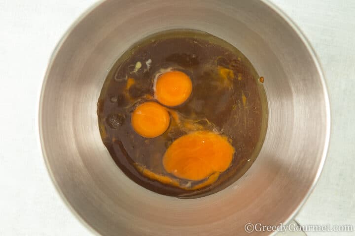 add eggs and vanilla in bowl.