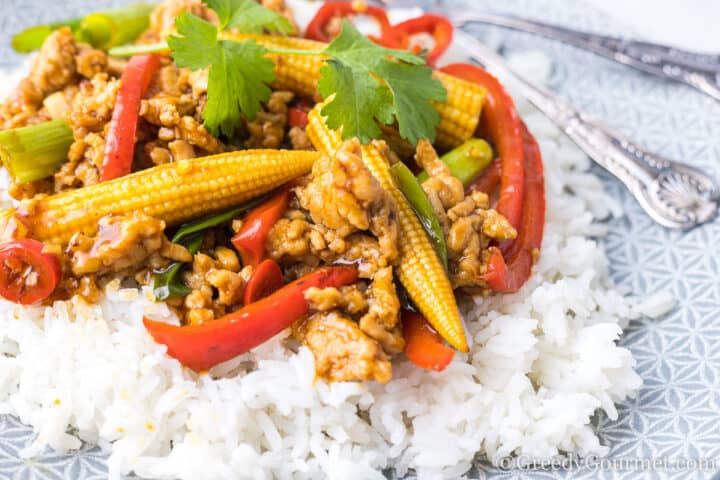 chicken mince stir fry.