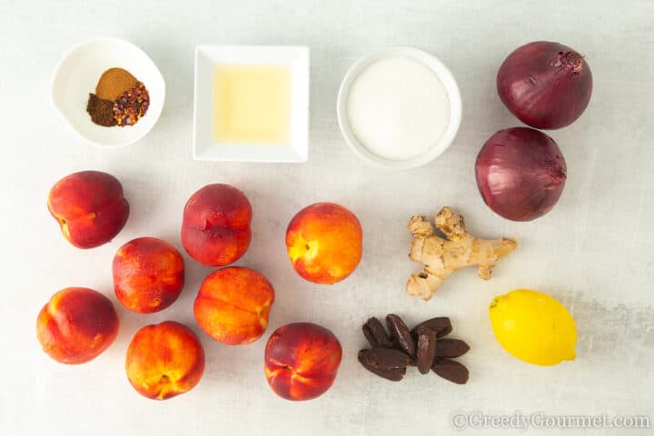 ingredients for nectarine chutney.