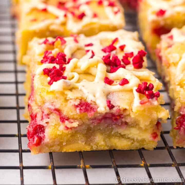 White Chocolate and Raspberry Blondies.