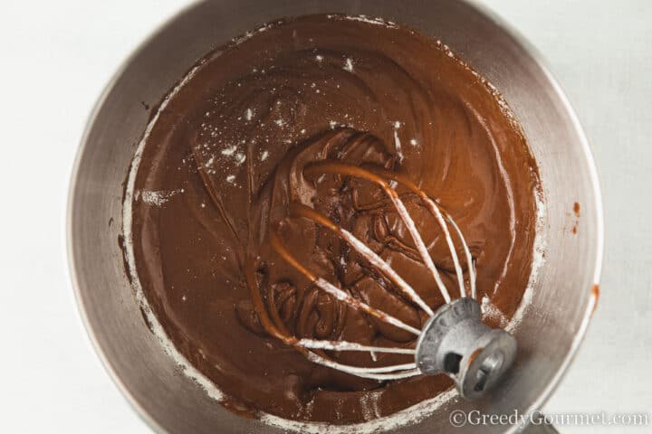 add flour to chocolate mixture.