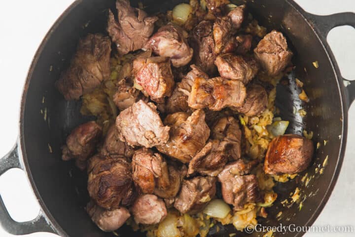 add meat to pan.