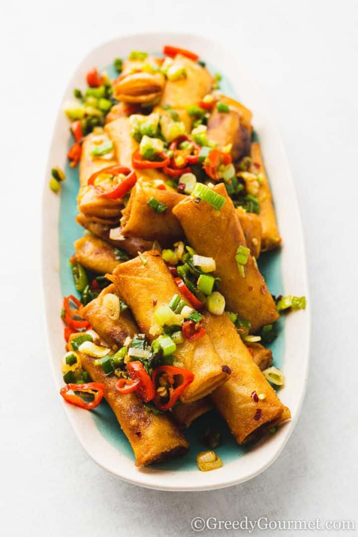 cooked spring rolls.