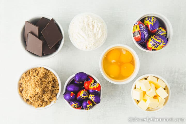 ingredients for creme egg brownies.