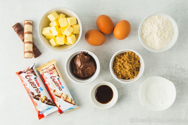 ingredients for kinder bueno blondies.