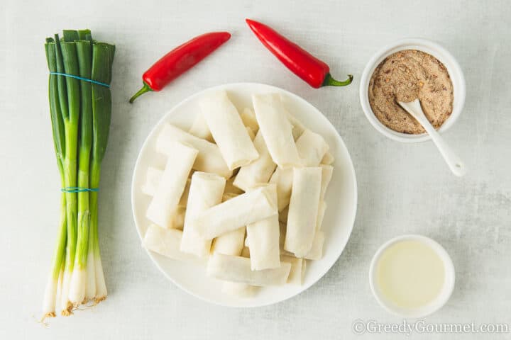 ingredients for Chinese spring rolls.