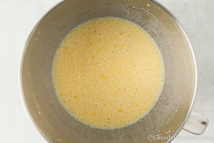 mixed wet ingredients in a bowl.