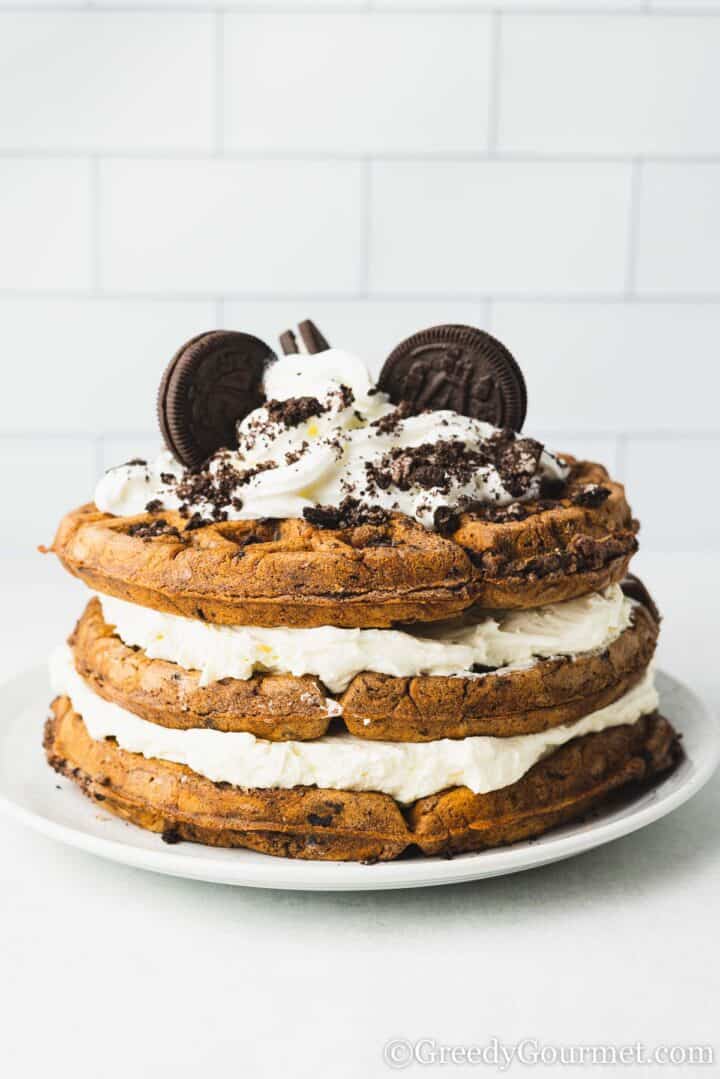 layered oreo waffles.