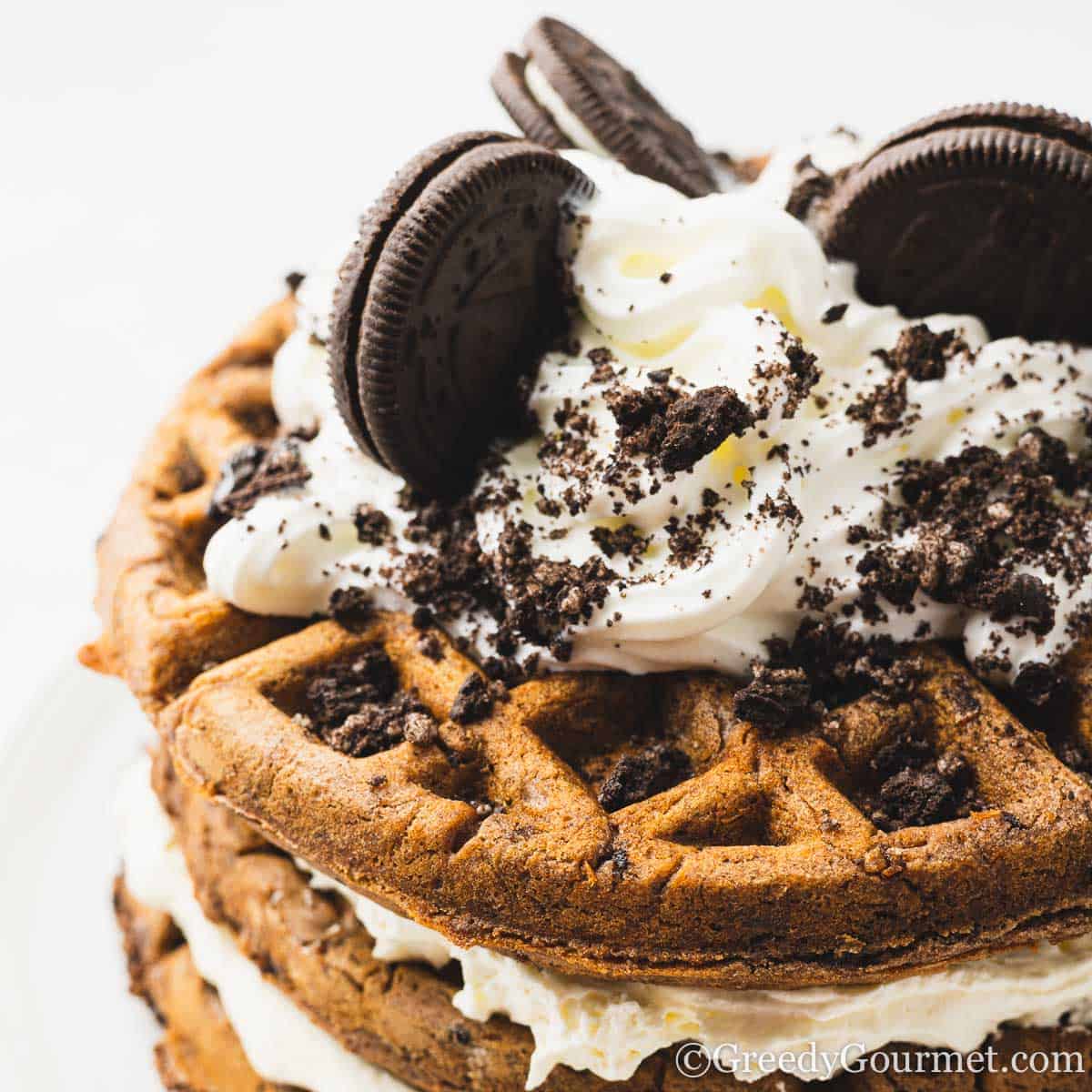 oreo waffles with cream filling.