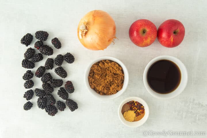 ingredients for blackberry chutney.