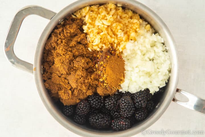 ingredients for blackberry chutney.