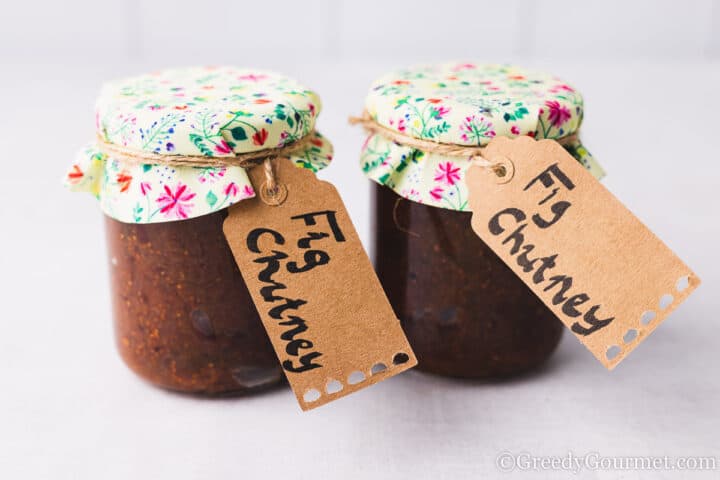 fig chutney in glass jars.