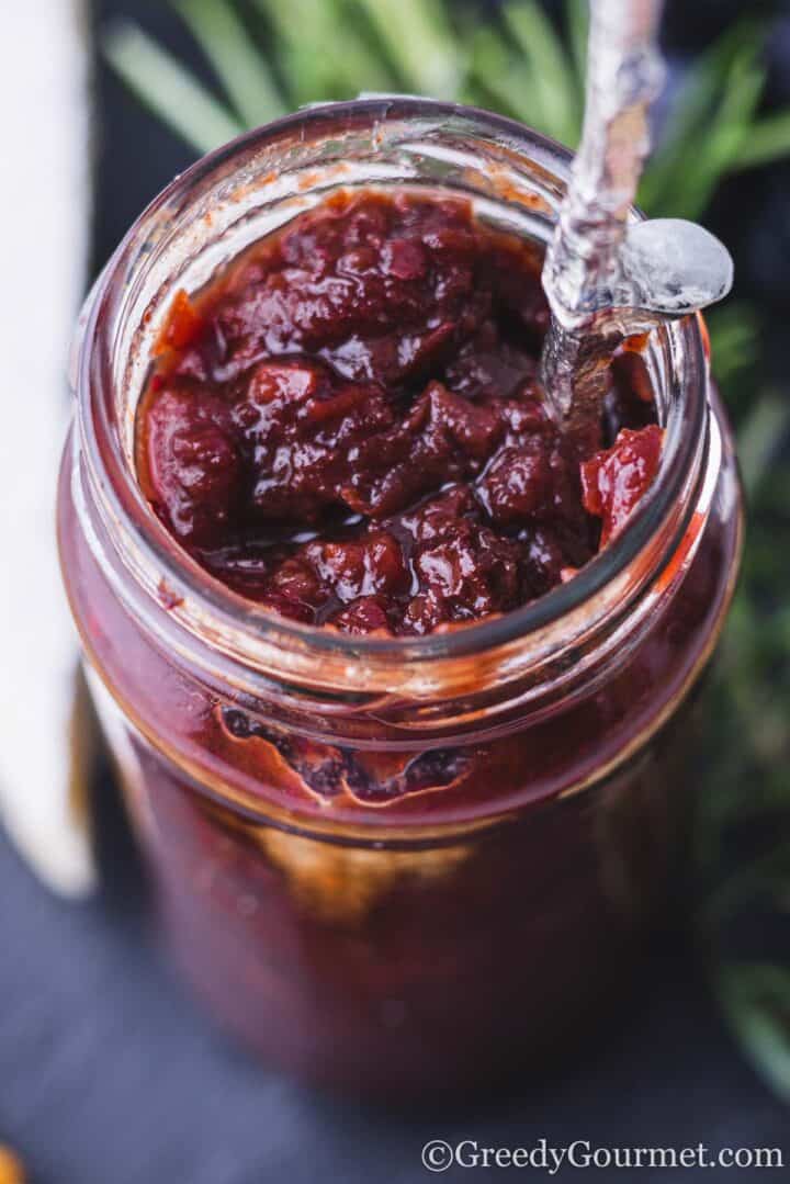 jar of cranberry chutney.