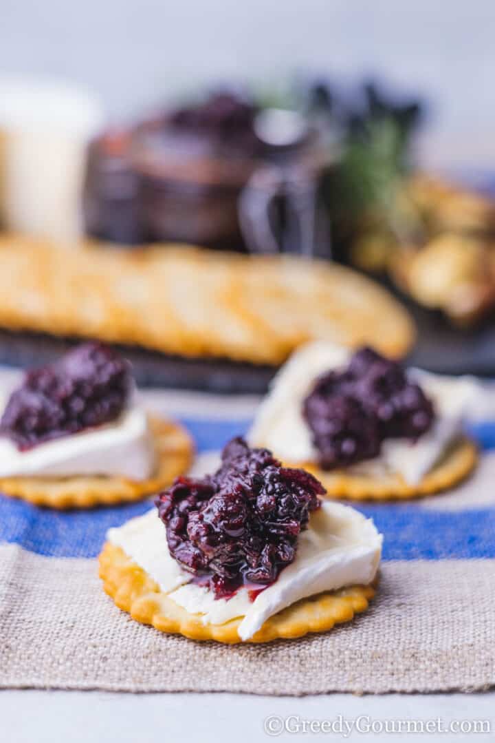 blackberry chutney with cheese and crackers.