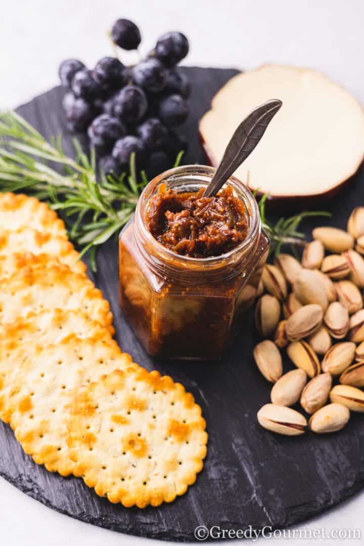 fig chutney with a cheese board.