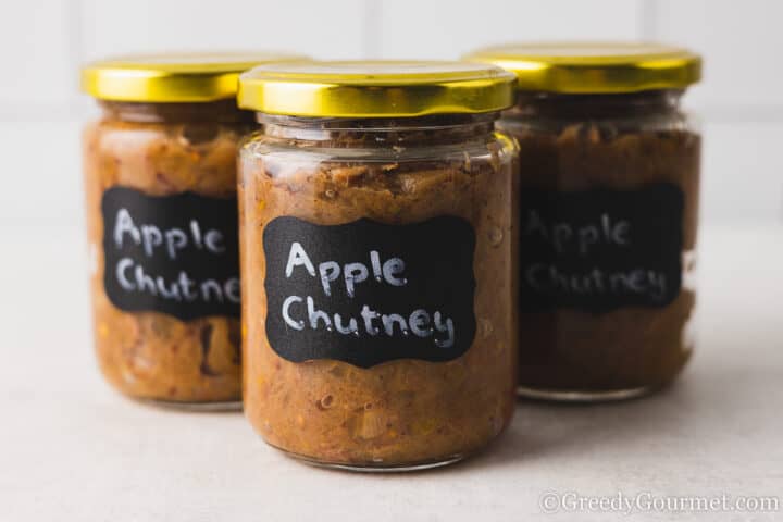 3 jars of canned apple chutney.