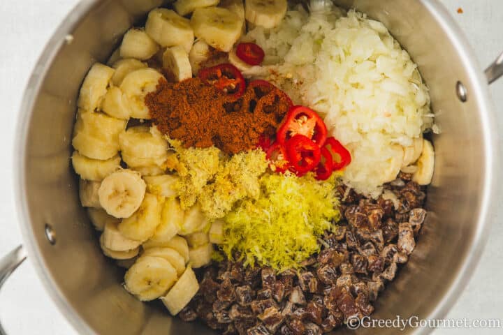 chopped ingredients for chutney.