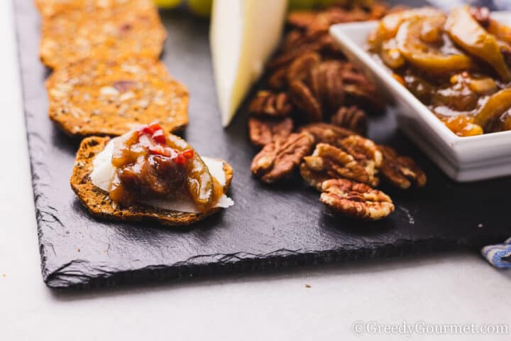 lime chutney of a cracker with cheese.