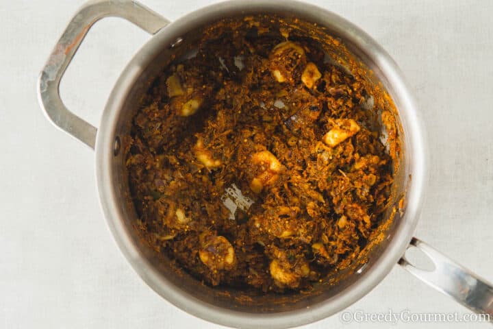 cooking chutney in a large pot.