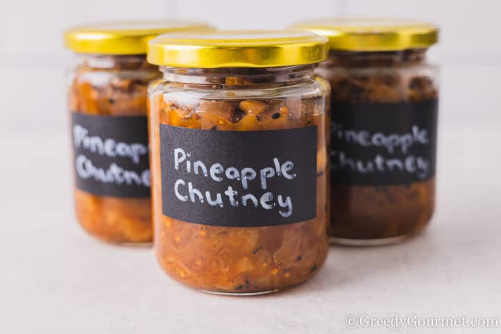 3 jars of pineapple chutney.