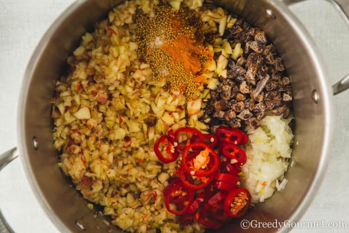 raw ingredients in a cooking pot.