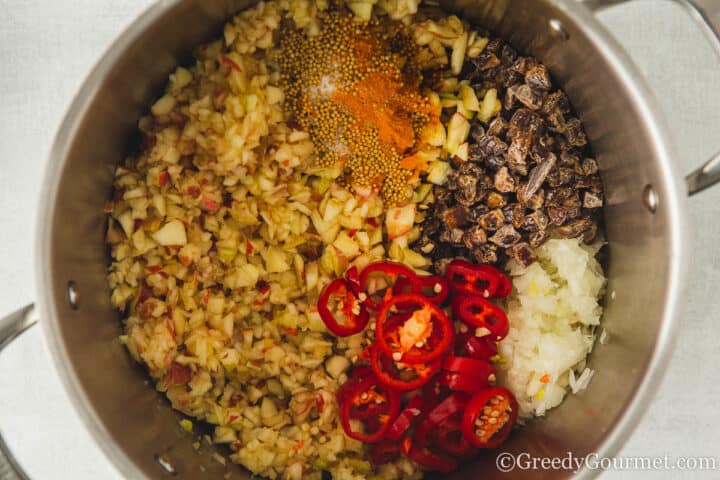 raw ingredients in a cooking pot.