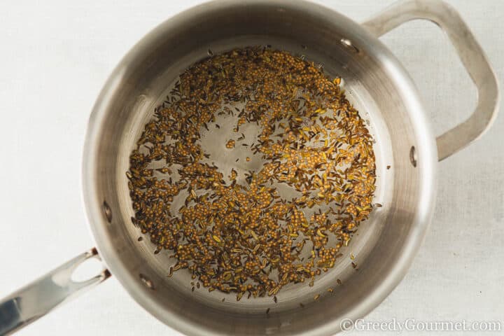 frying spices.