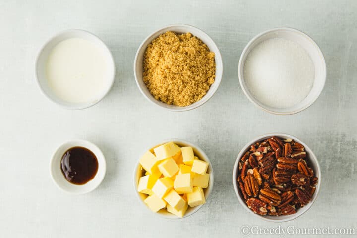 Ingredients for pecan pralines.