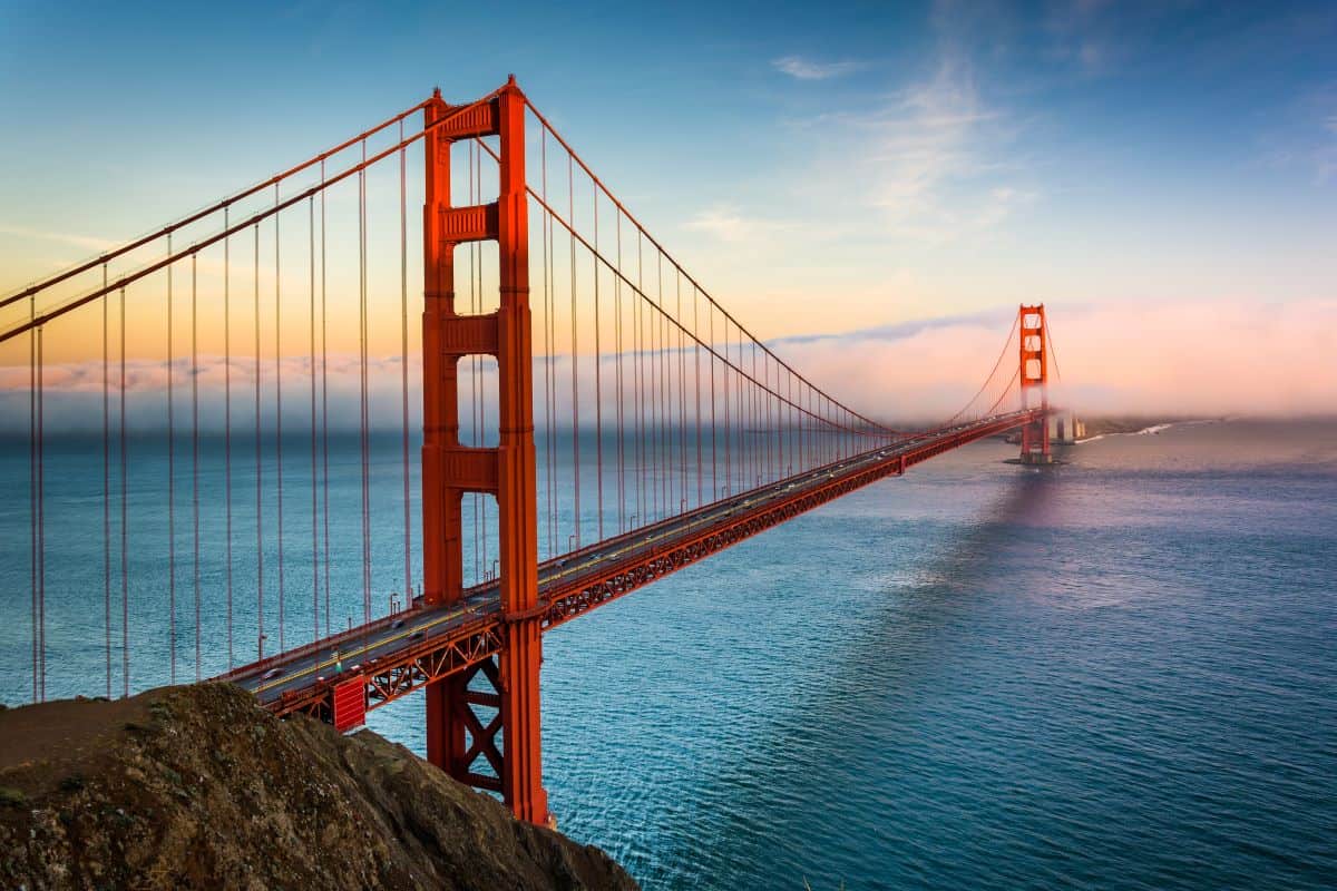 golden gate bridge in the USA at sunset.