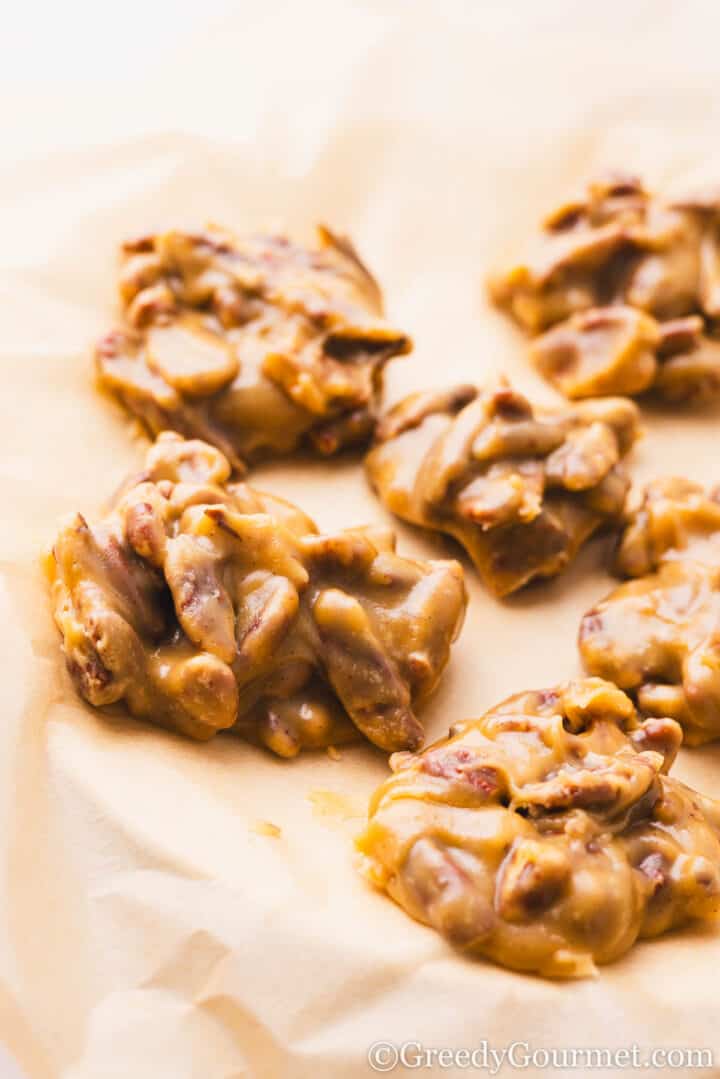 Cooling pecan pralines.