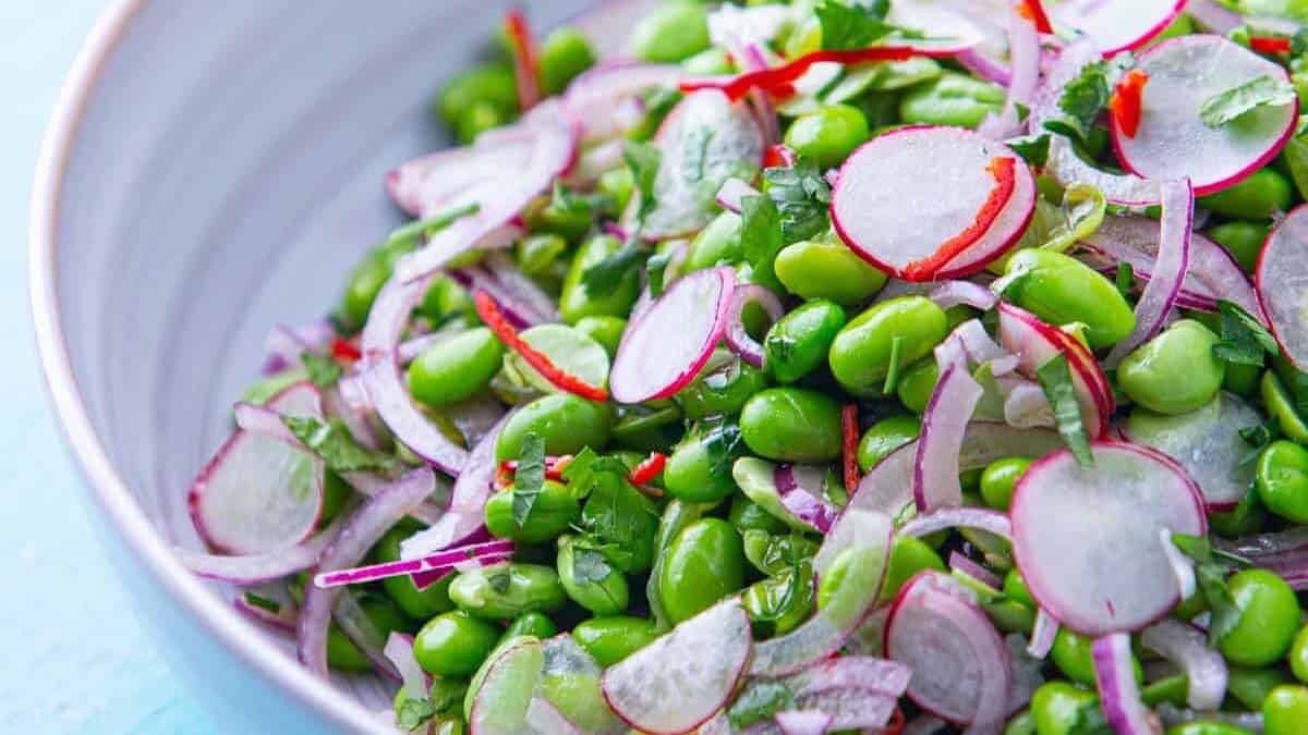 Close up of a vegan edamame recipe