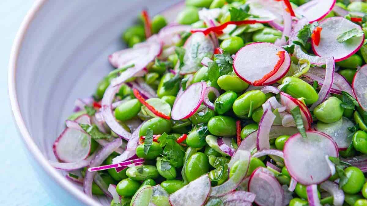 Close up of a vegan edamame recipe