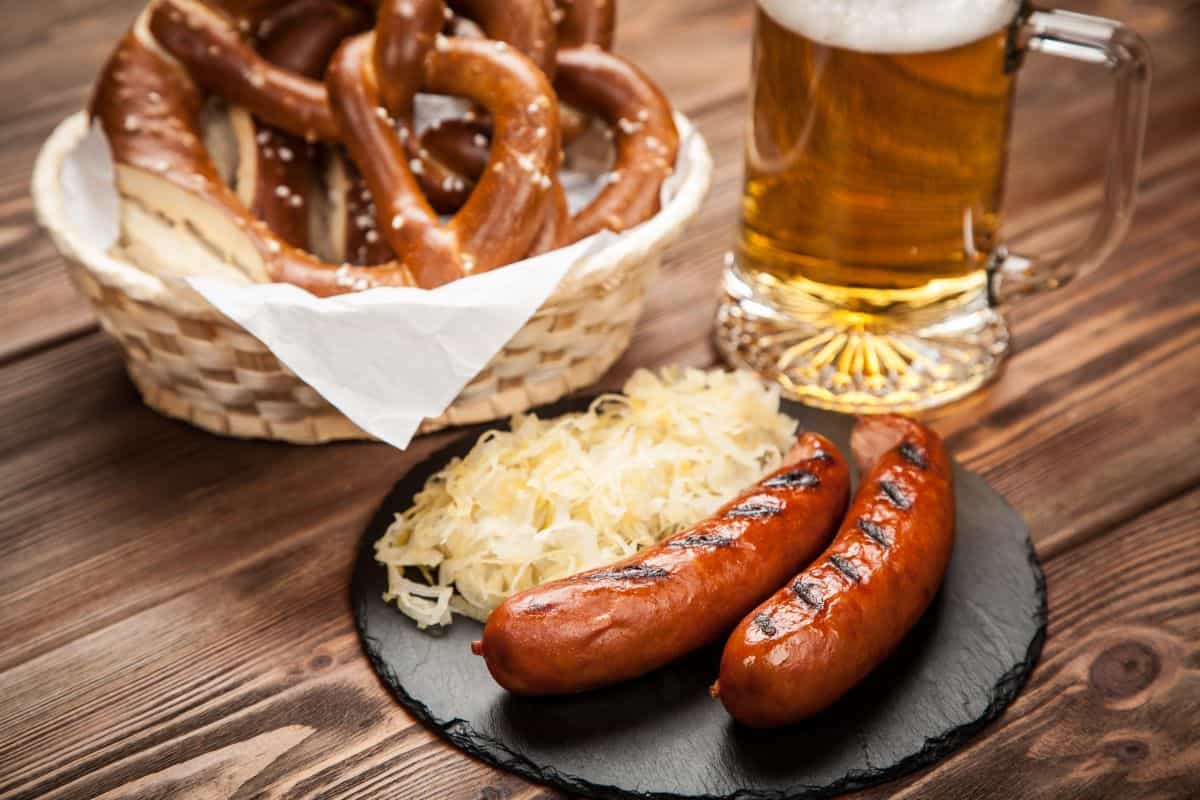 Beer, pretzels and sausages.
