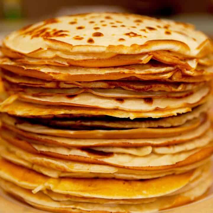 Stack of crepes for how to reheat pancakes.
