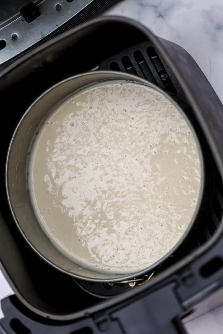 Batter in a greased cake tin.
