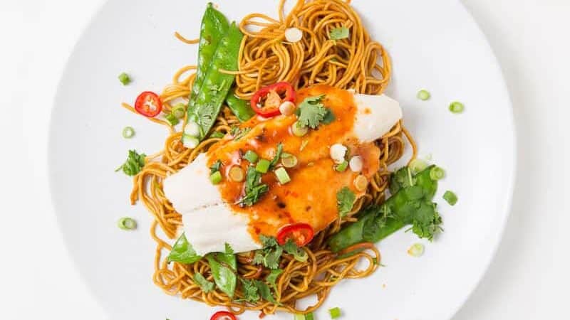 Veg Noodles Baked Basa