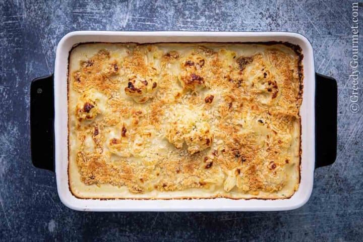 Baked dish of cauliflower cheese recipe