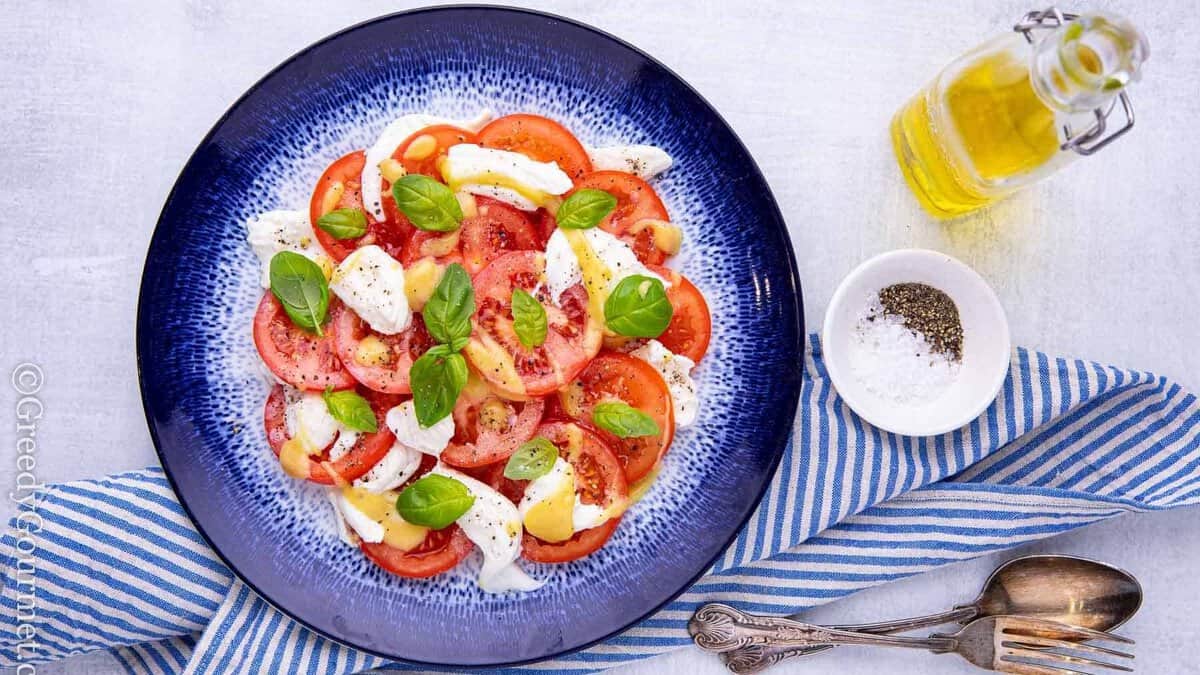 A tomato and mozzarella salad for a meal