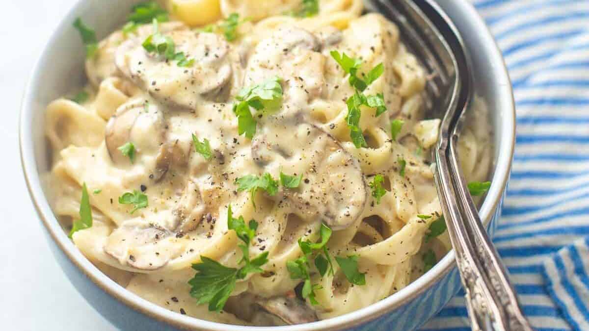 Creamy mushroom tagliatelle.