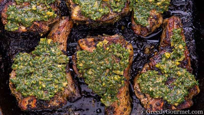 Close up of grilled lamb loin chops