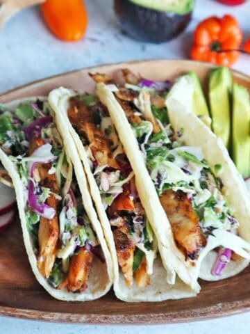 Jerk chicken tacos.