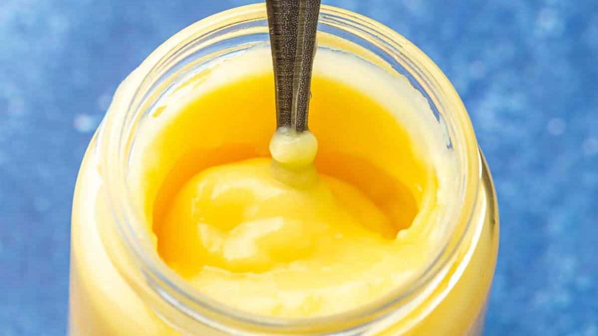 lemon curd in a jar.