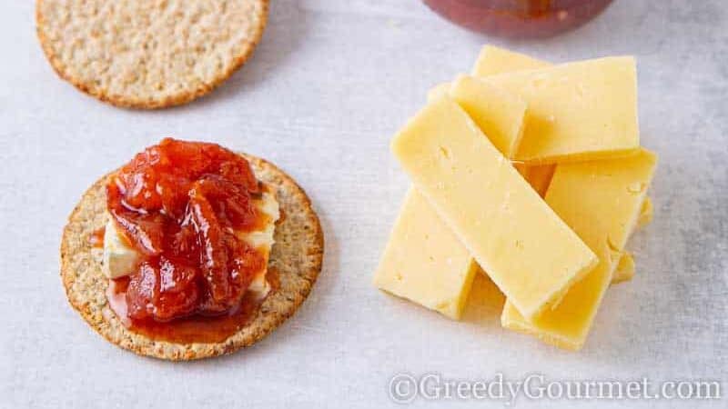 An easy spicy plum chutney recipe with crackers and cheese