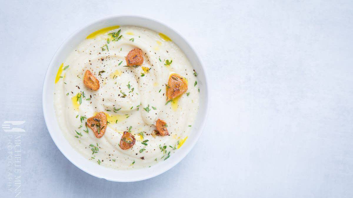 An aerial view of Vegan Cauliflower Mash