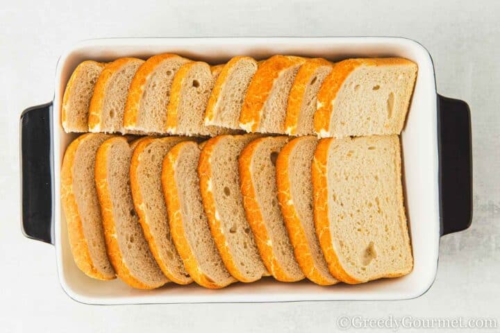 White bread slices in a dish.