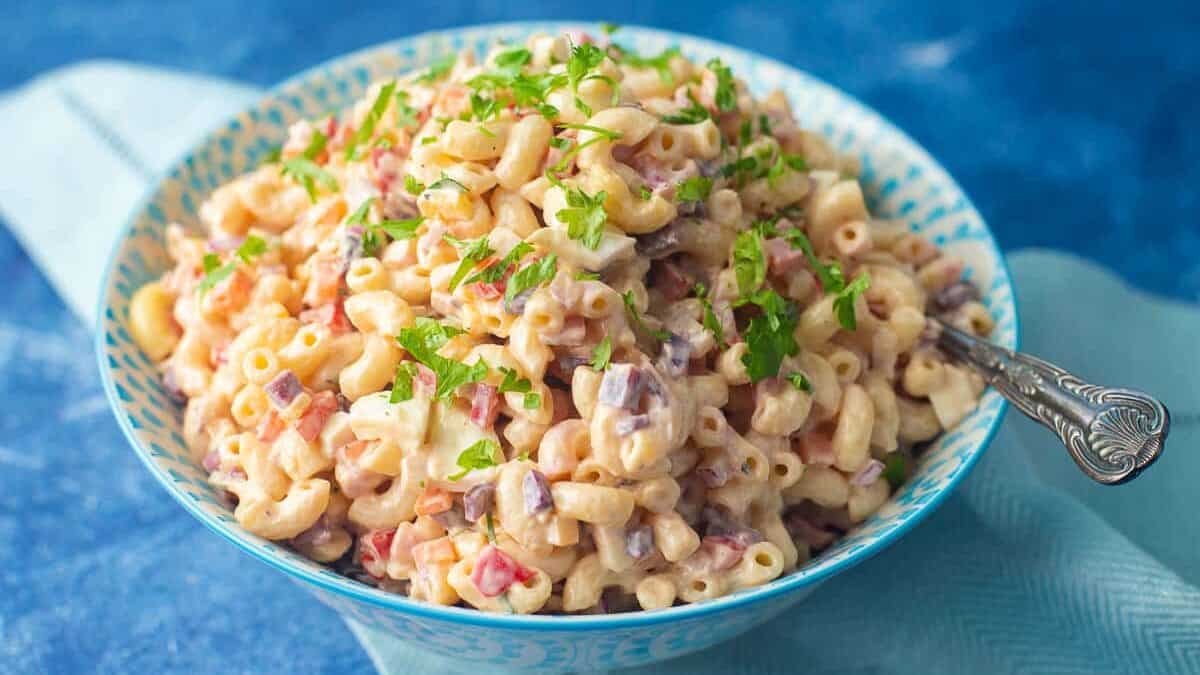 serving of macaroni salad.