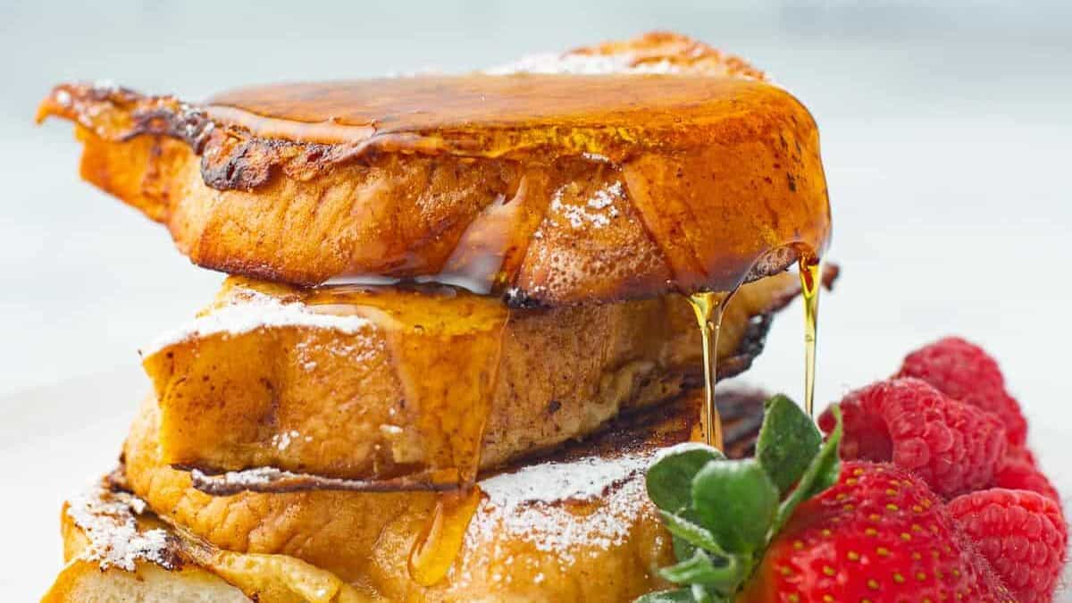 Tall pile of eggnog french toast