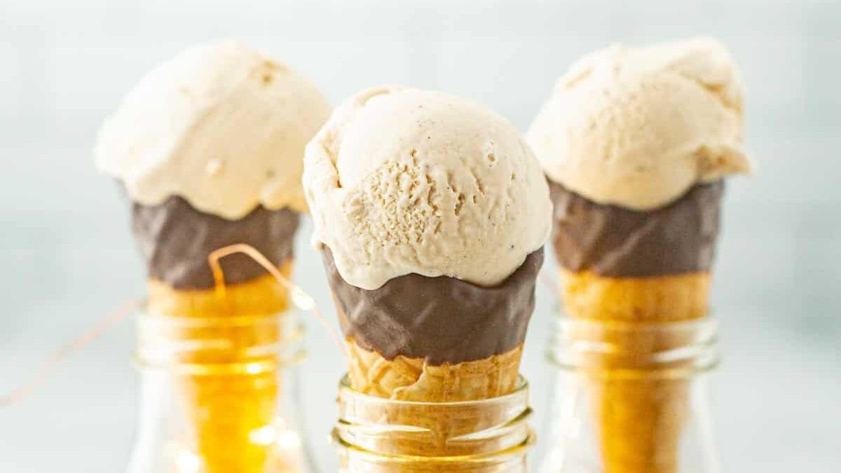 Three cones full f egg nog ice cream