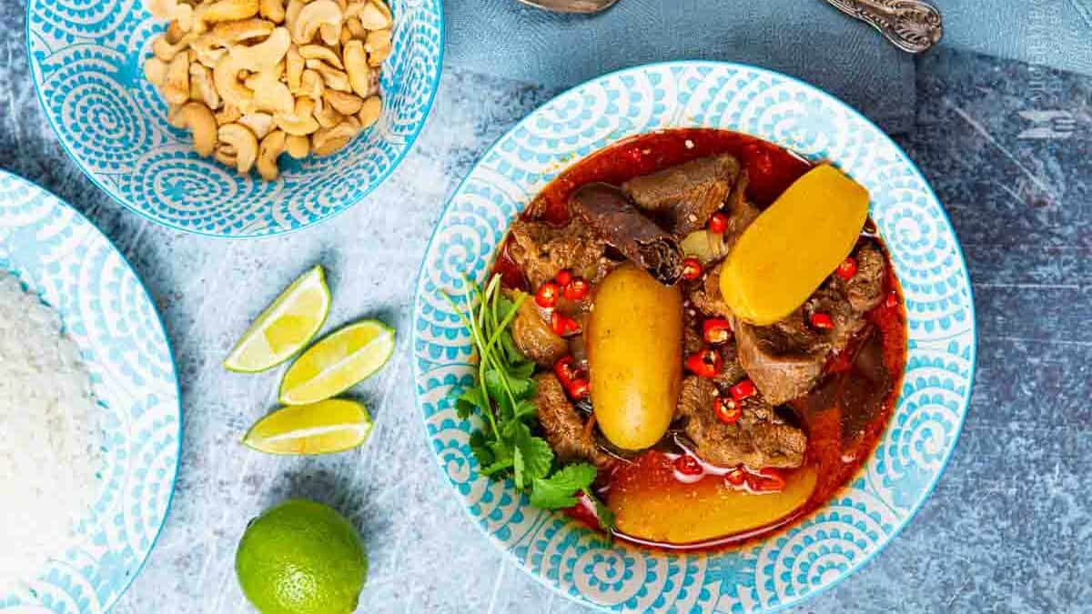 Bowl of lamb massaman curry