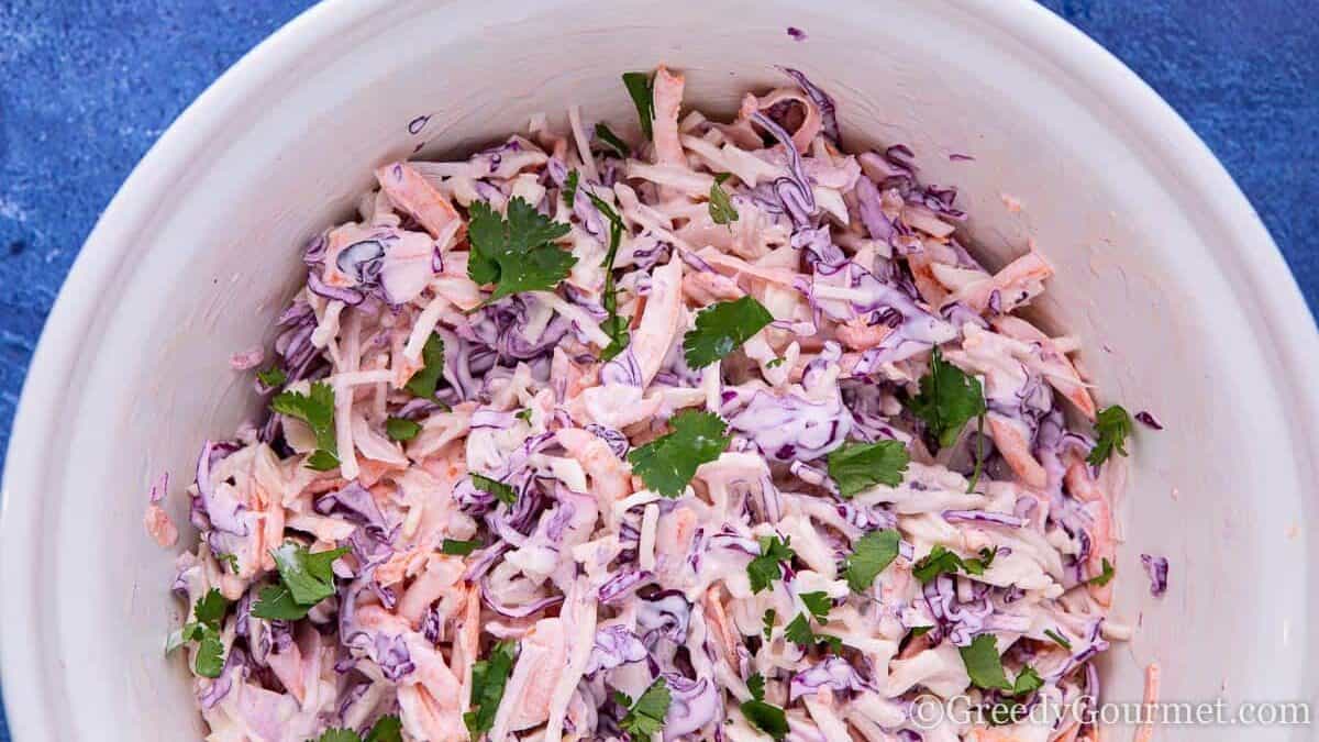Close up of a bbq side dish of coleslaw